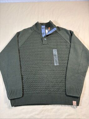 NWT Weatherproof‎ Vintage Men's Cable Knit Button Mock Neck Sweater Olive L